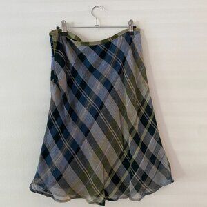 Vintage y2k Anne Klein Blue Green Plaid Wool Blend Skirt 10P Grunge Punk Fall